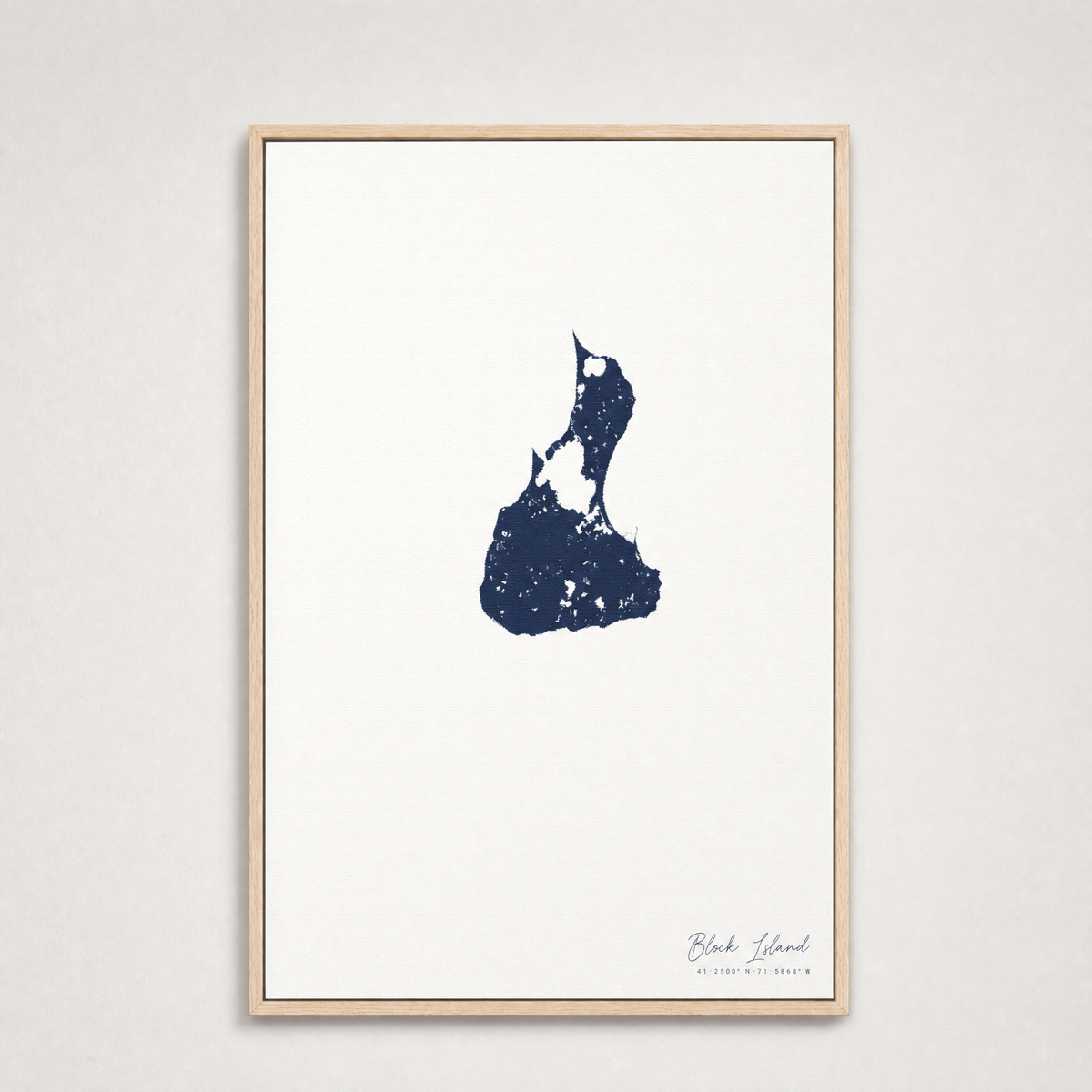 Block Island Coastal Map — Canvas Vertical — navy, Light Wood