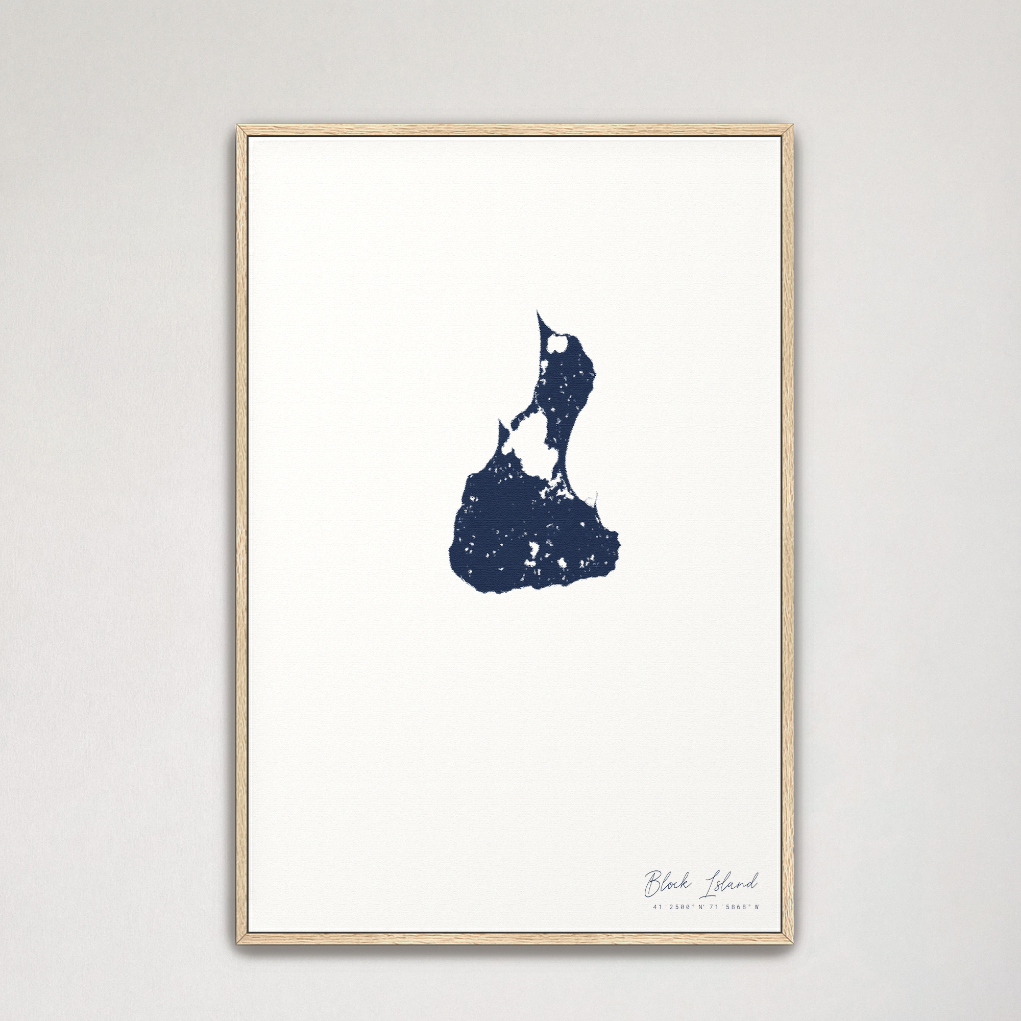 Block Island Coastal Map — Canvas Vertical, navy, Natural Oak