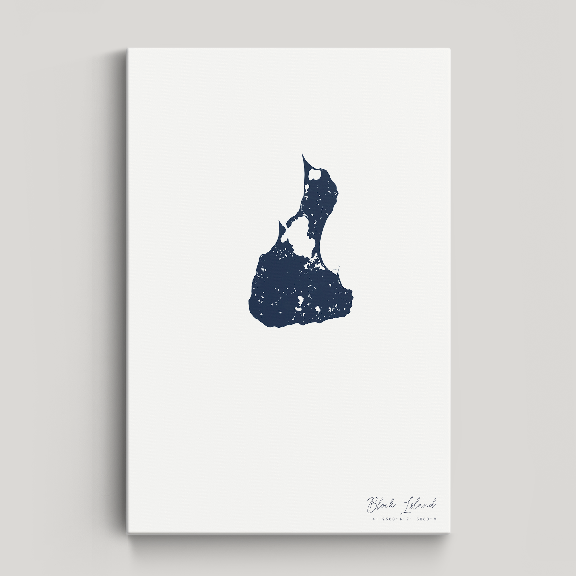 Block Island Coastal Map — Canvas Vertical, navy, No Frame