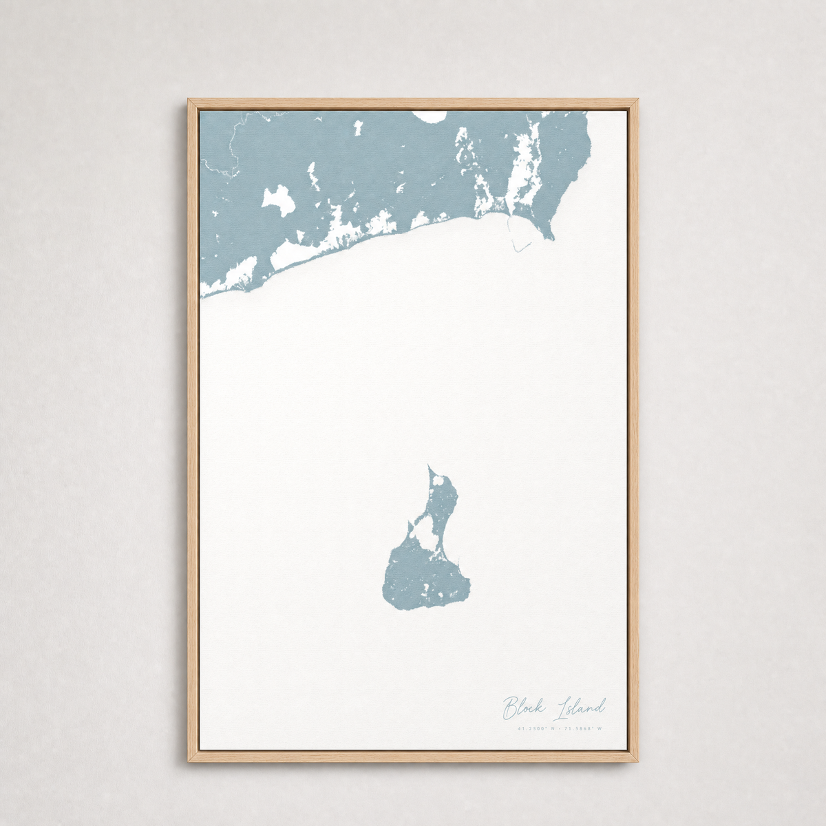 Block Island Coastal Map — Canvas Vertical — soft-blue, Light Wood
