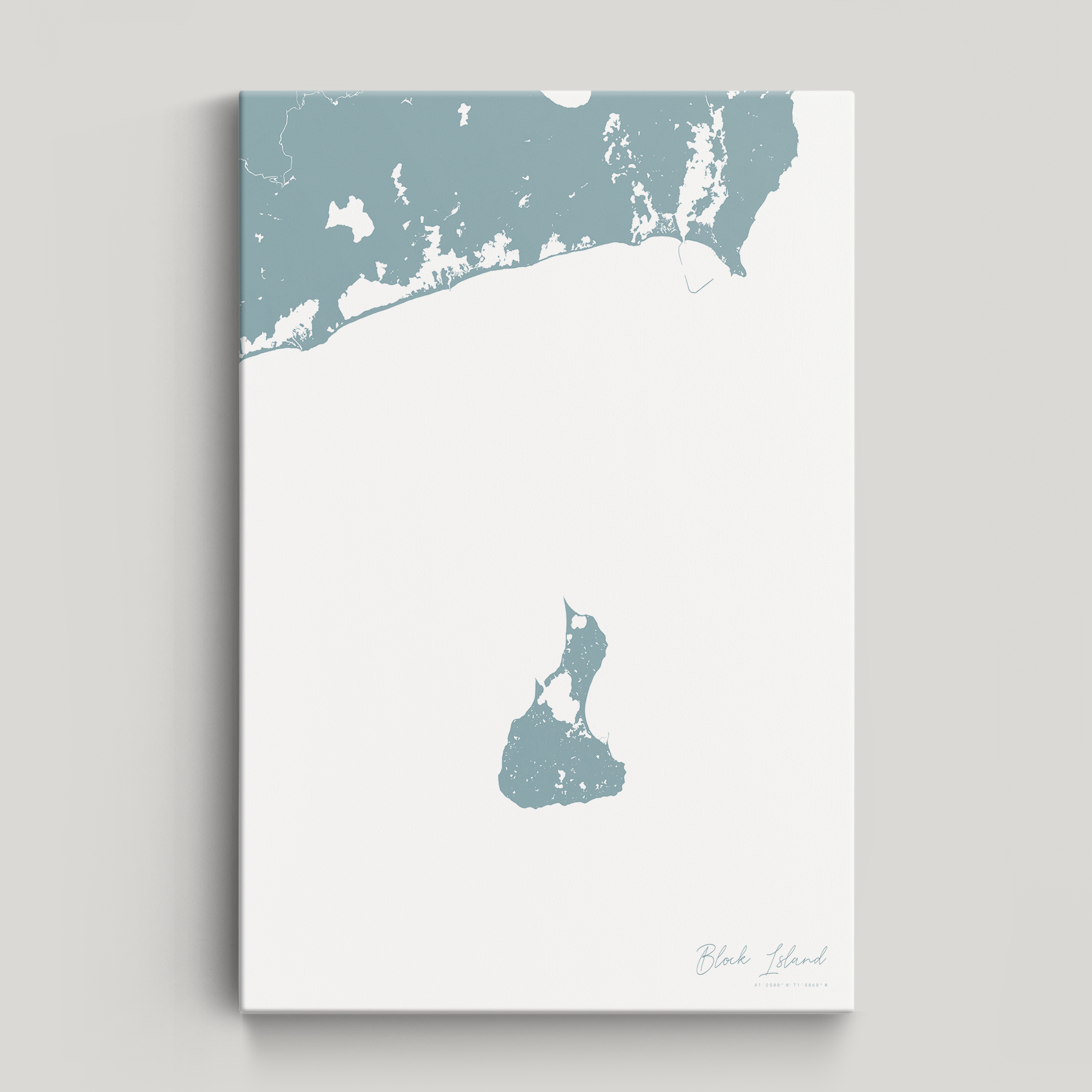 Block Island Coastal Map — Canvas Vertical, soft-blue, No Frame