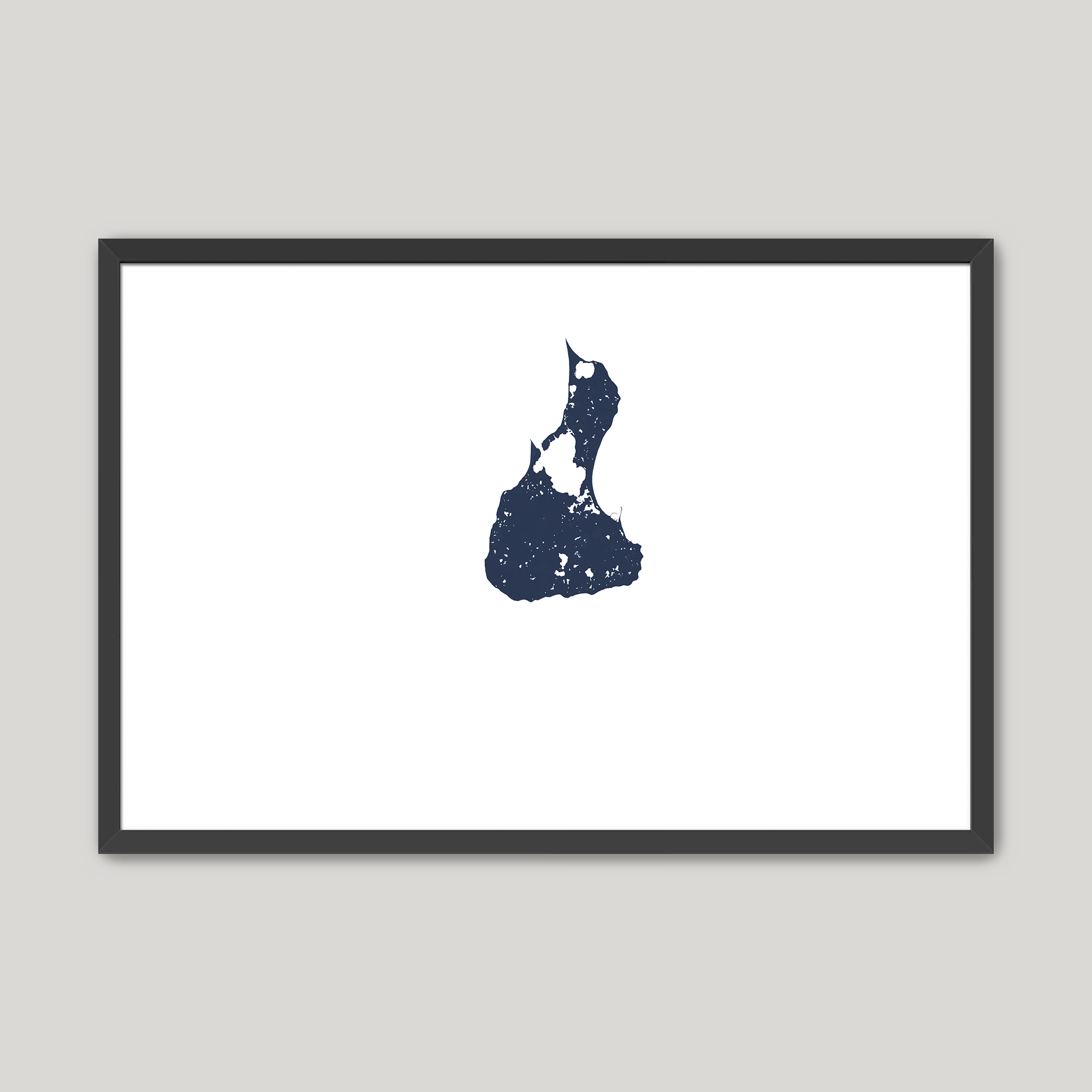 Block Island Coastal Map — Fine Art Print Horizontal, navy, Black Frame, 10x8