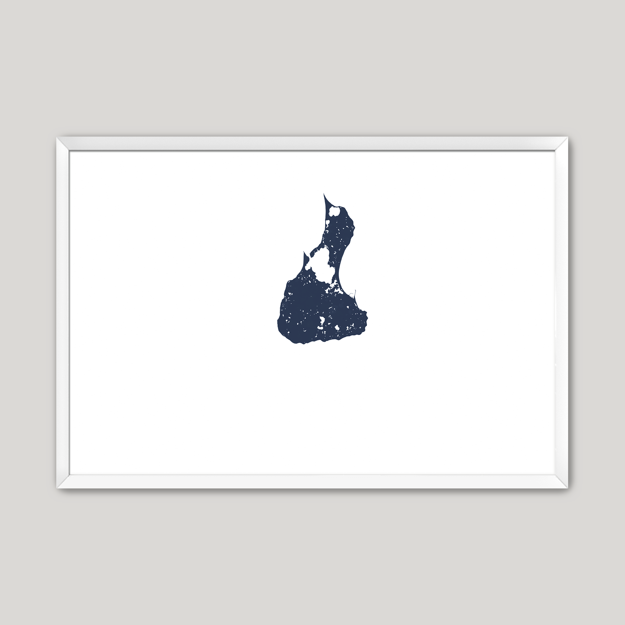 Block Island Coastal Map — Fine Art Print Horizontal, navy, White Frame, 10x8