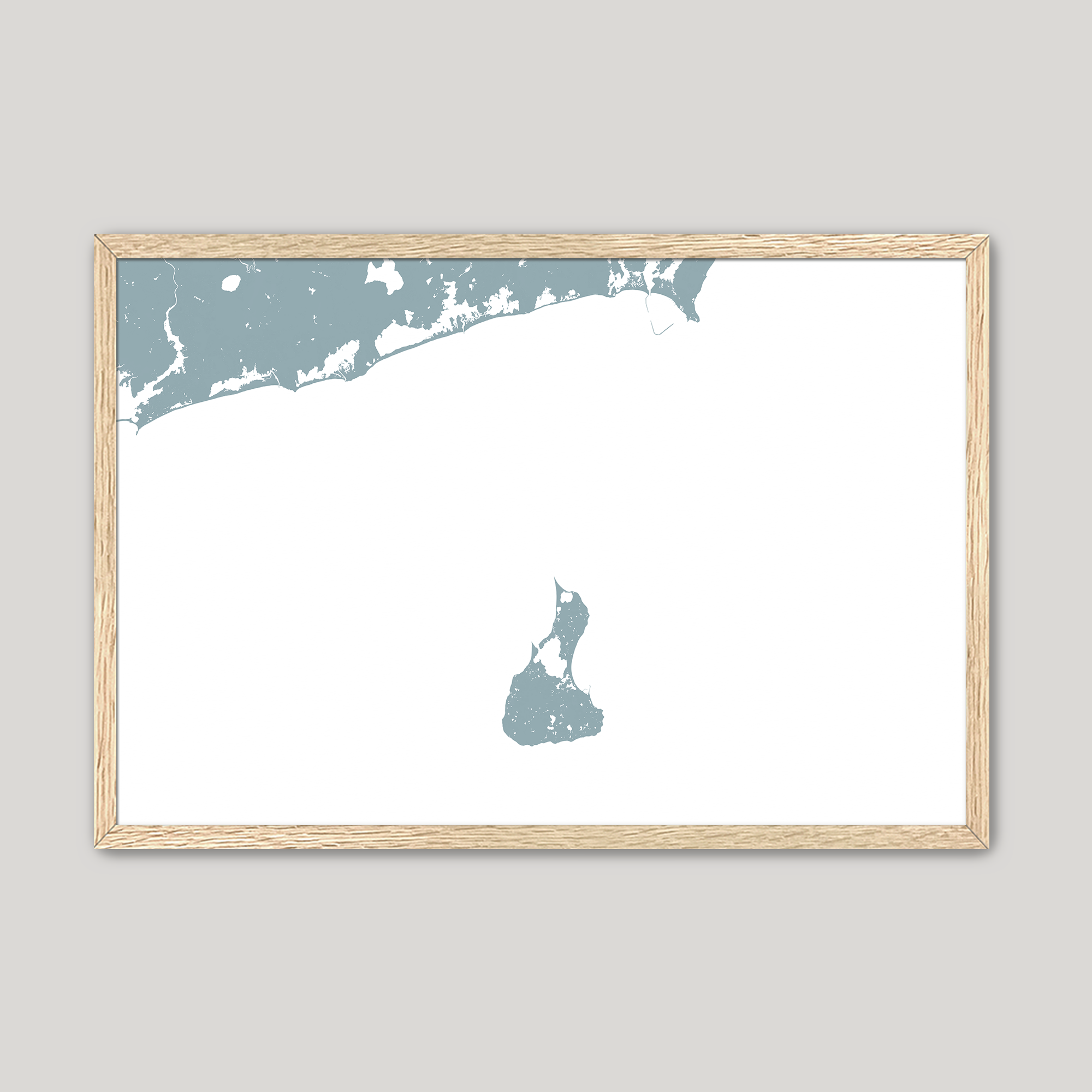 Block Island Coastal Map — Fine Art Print Horizontal, soft-blue, Oak, 10x8