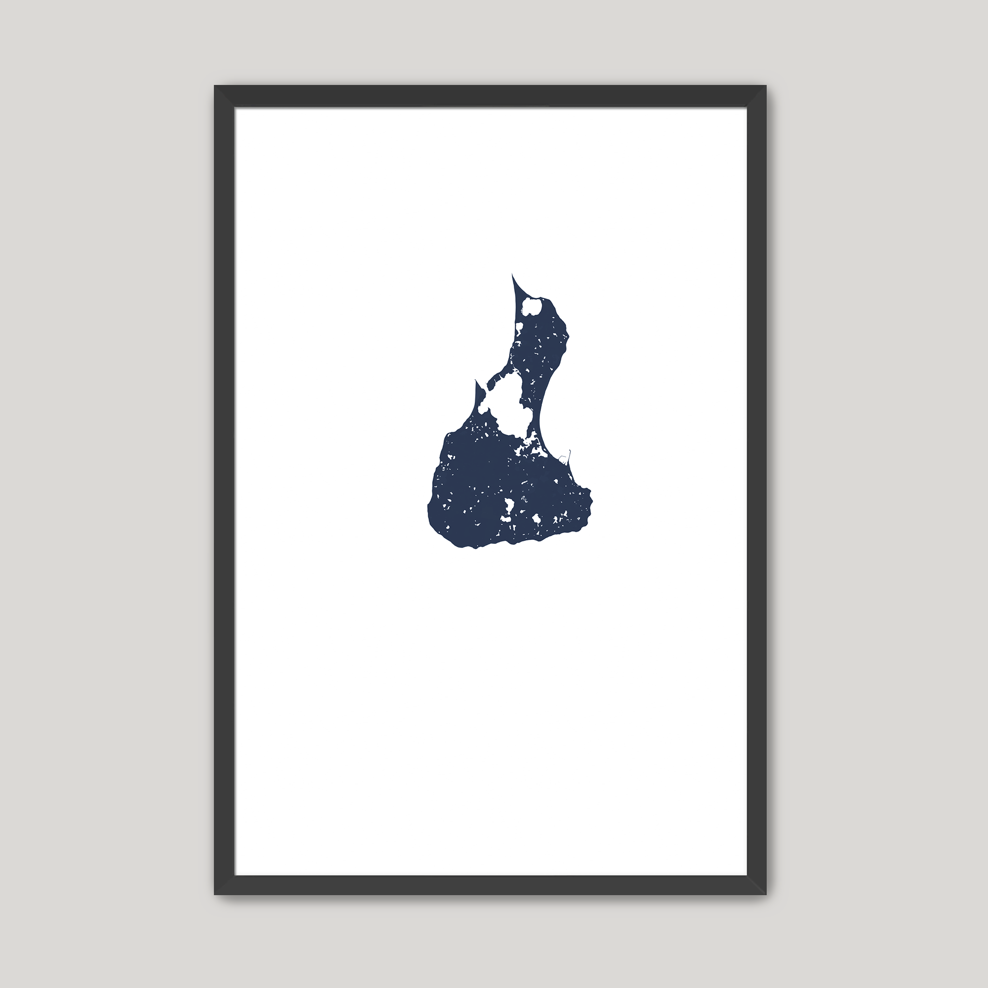 Block Island Coastal Map — Fine Art Print Vertical, navy, Black Frame, 8x10