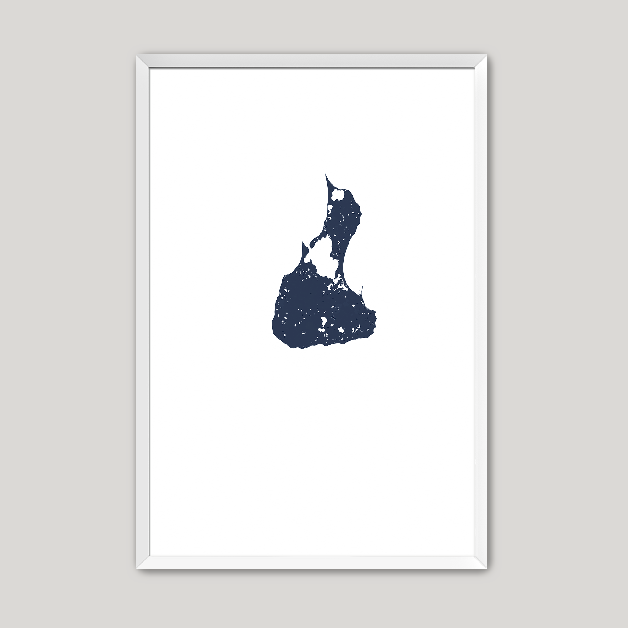 Block Island Coastal Map — Fine Art Print Vertical, navy, White Frame, 8x10