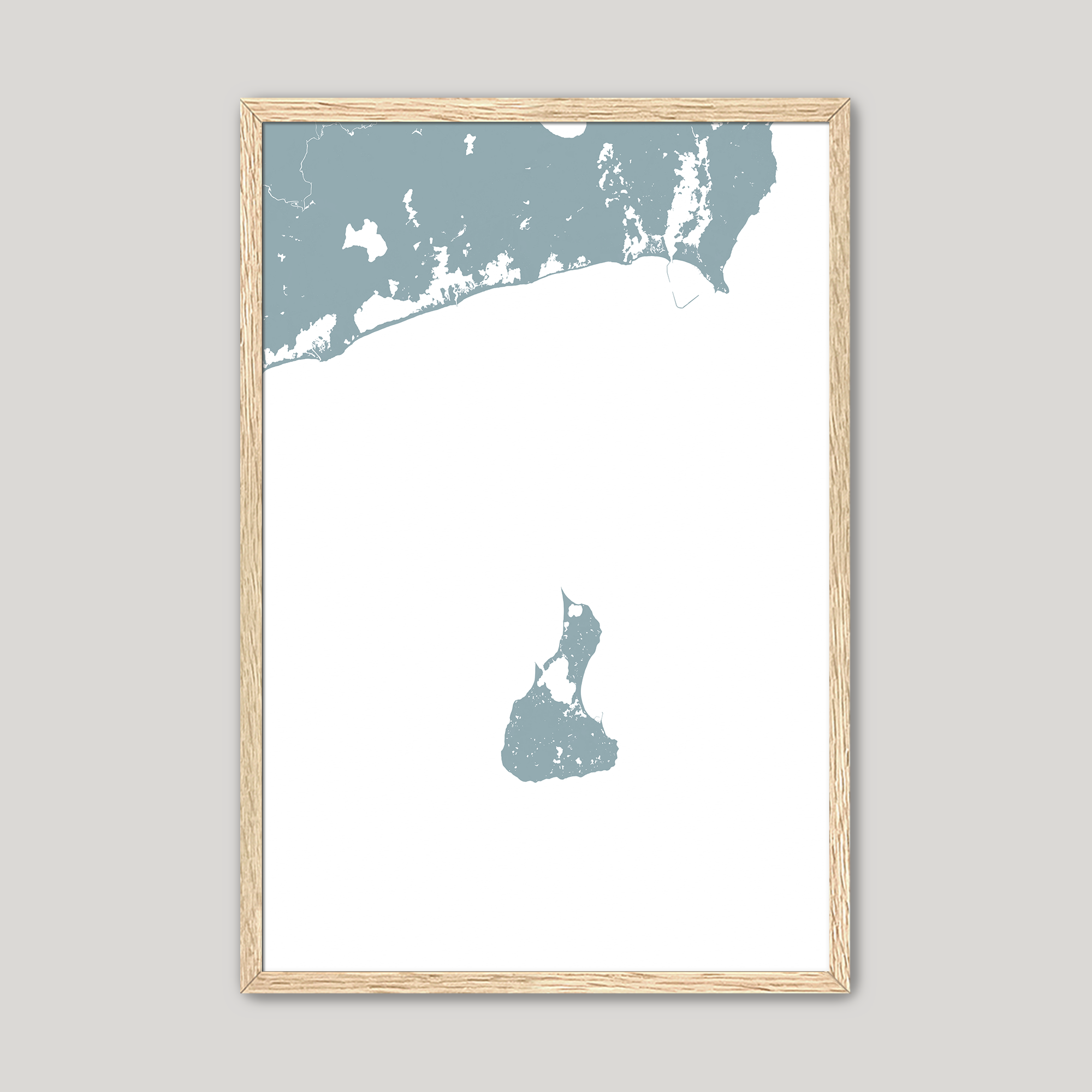 Block Island Coastal Map — Fine Art Print Vertical, soft-blue, Oak, 8x10
