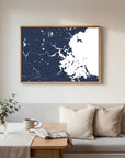 Boston navy horizontal canvas map in an oak framed room scene