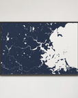 Boston Coastal Map — Canvas Horizontal, navy, Black Frame, 24x16