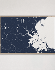 Boston Coastal Map — Canvas Horizontal — navy, Light Wood