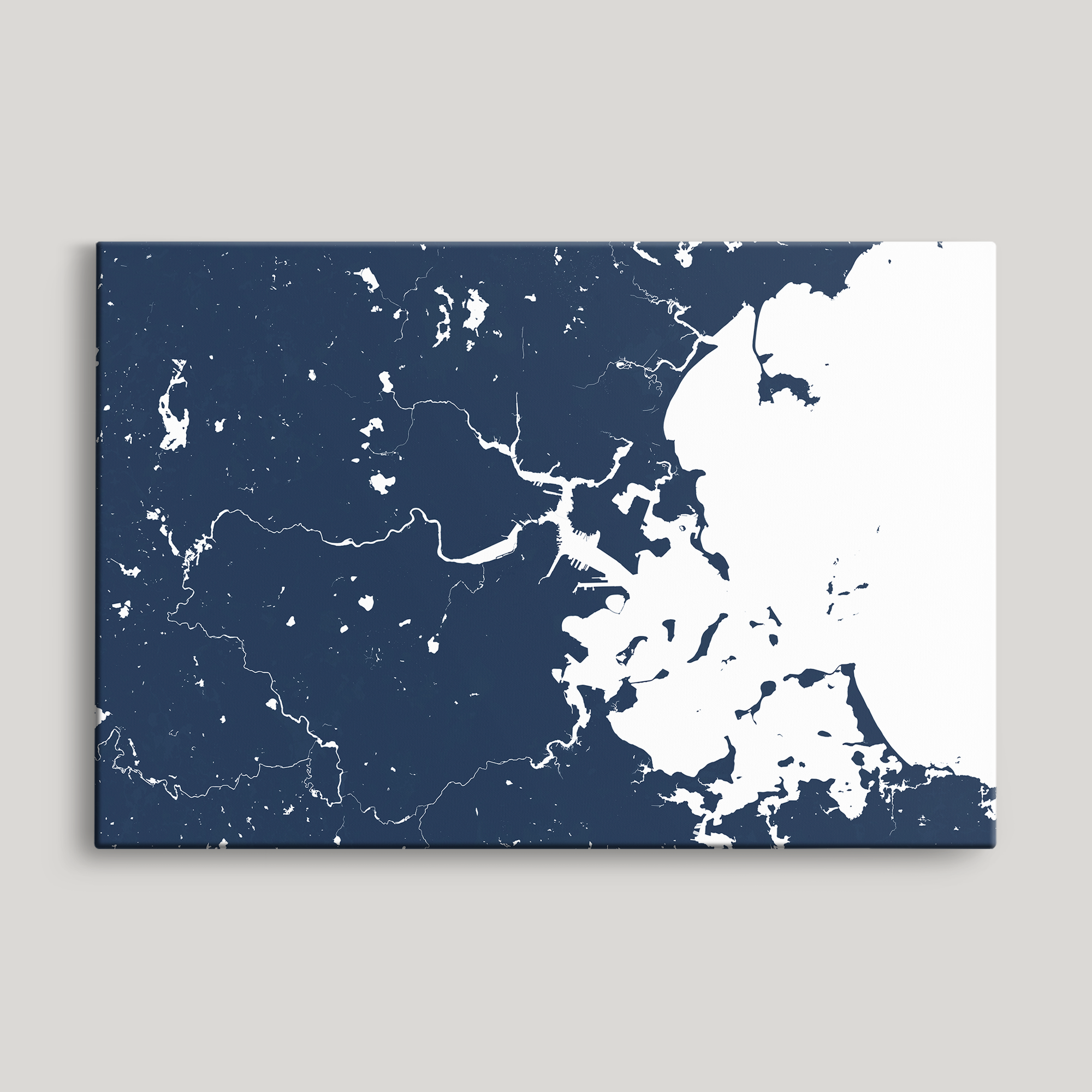 Boston Coastal Map — Canvas Horizontal, navy, No Frame, 24x16