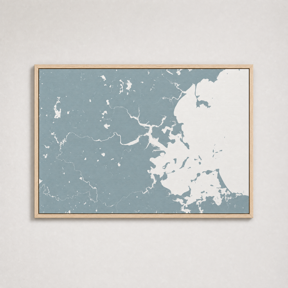 Boston Coastal Map — Canvas Horizontal — soft-blue, Light Wood