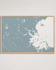 Boston Coastal Map — Canvas Horizontal — soft-blue, Light Wood