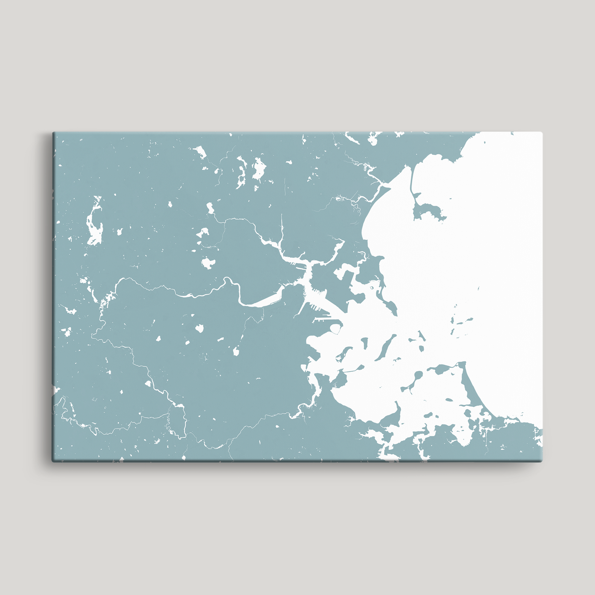 Boston Coastal Map — Canvas Horizontal, soft-blue, No Frame, 24x16