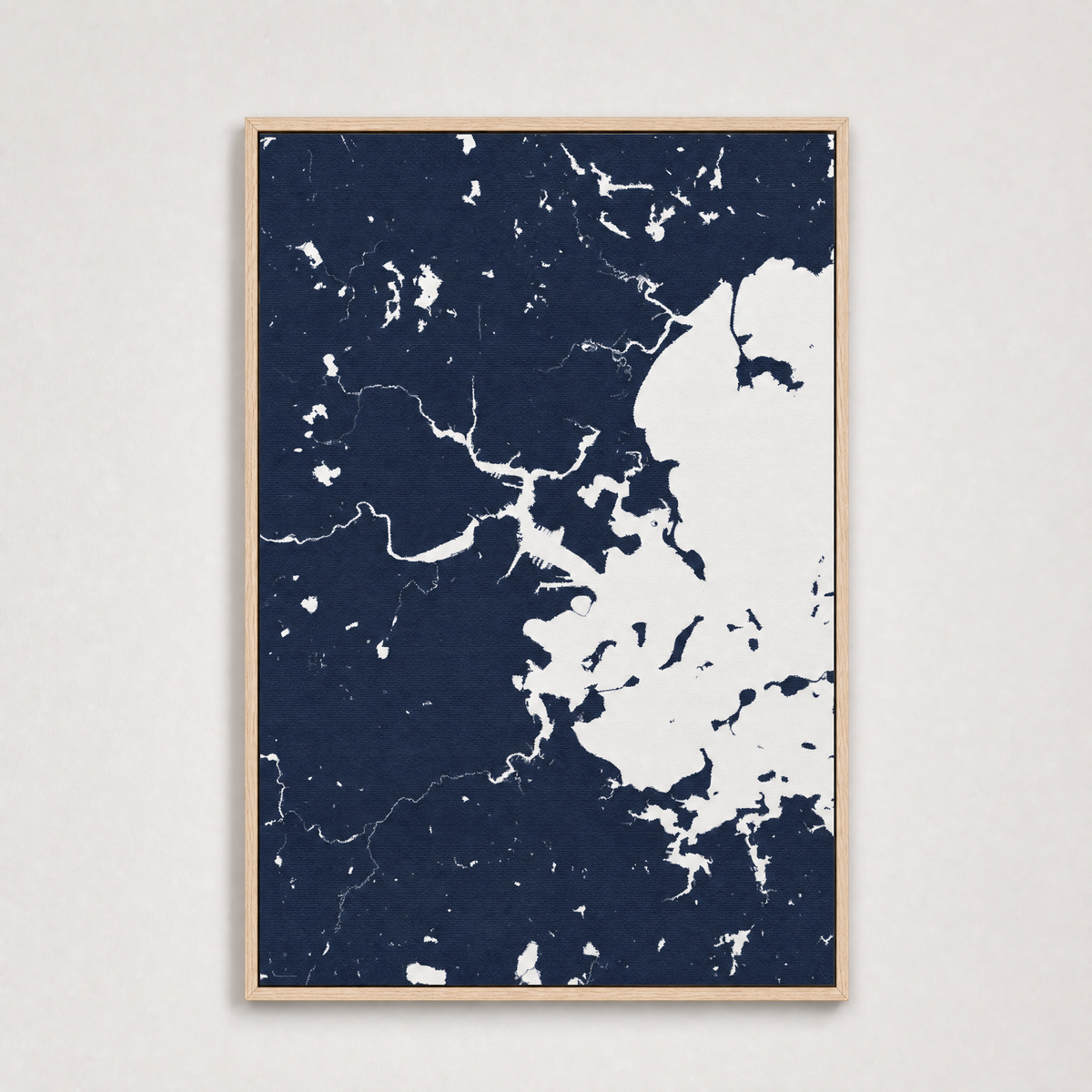 Boston Coastal Map — Canvas Vertical — navy, Light Wood