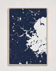 Boston Coastal Map — Canvas Vertical — navy, Light Wood