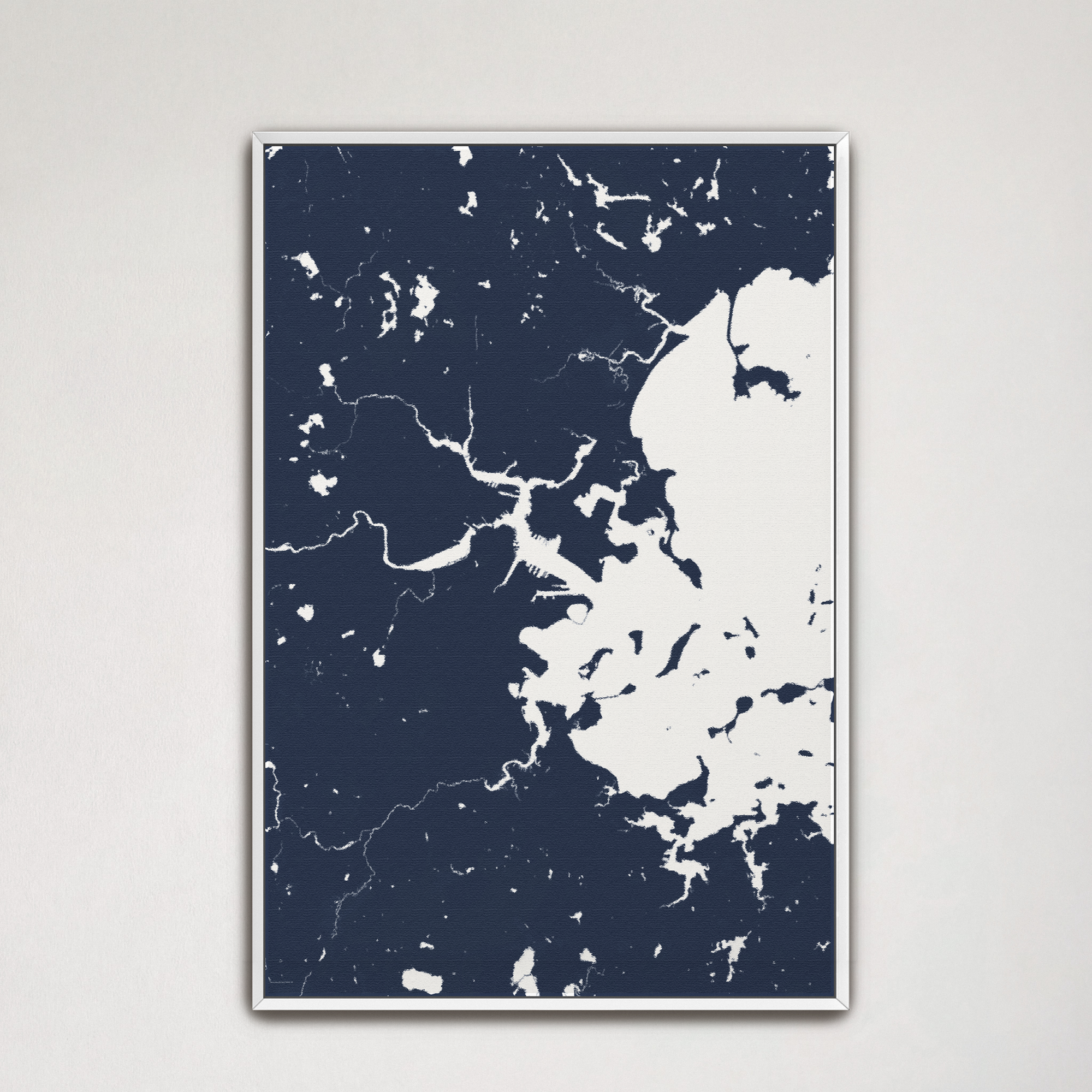 Boston Coastal Map — Canvas Vertical, navy, White Frame, 16x24