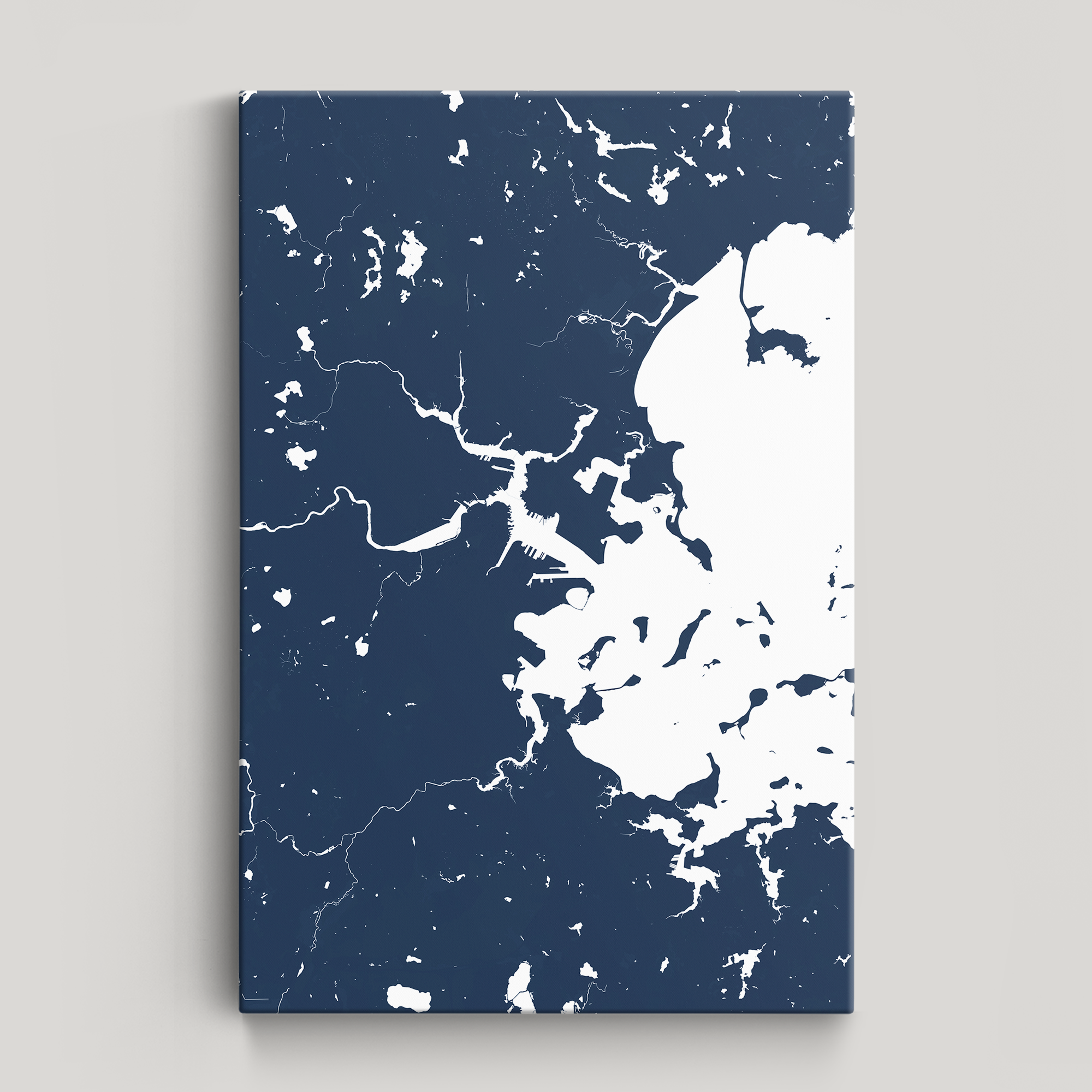 Boston Coastal Map — Canvas Vertical, navy, No Frame, 16x24