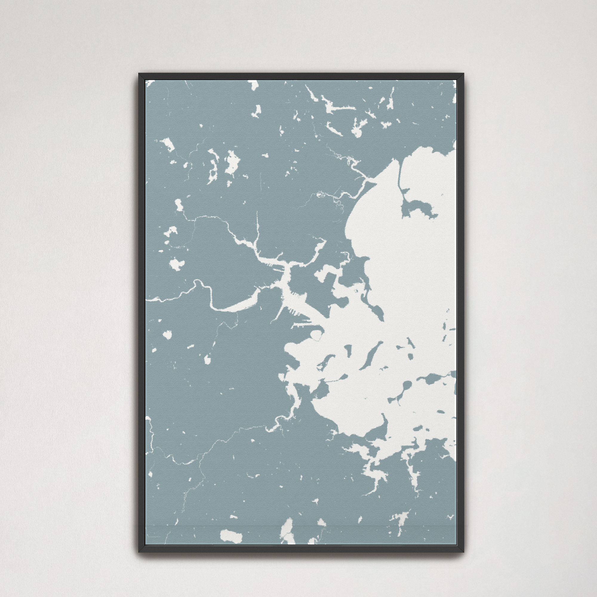 Boston Coastal Map — Canvas Vertical, soft-blue, Black Frame, 16x24