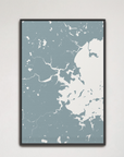Boston Coastal Map — Canvas Vertical, soft-blue, Black Frame, 16x24