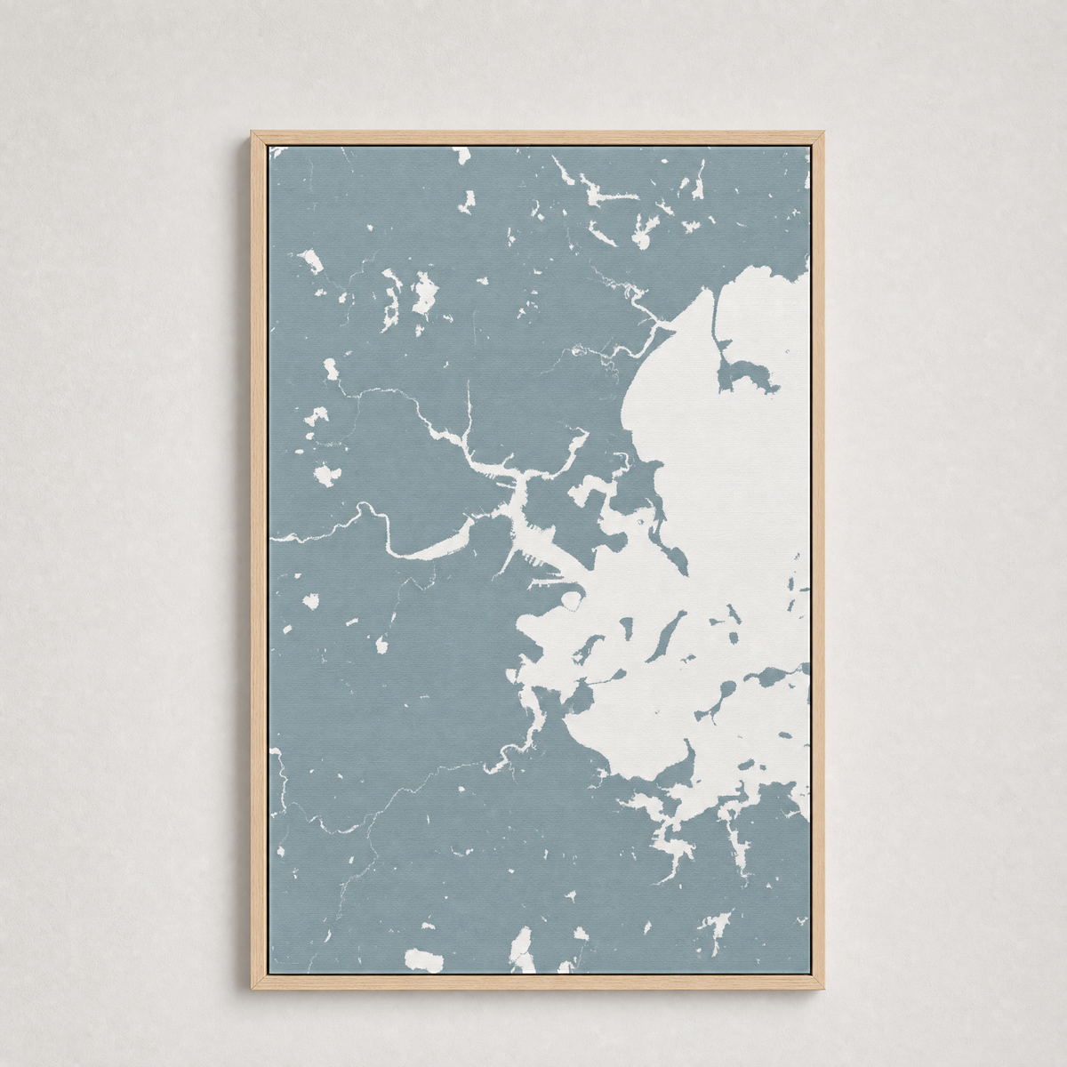 Boston Coastal Map — Canvas Vertical — soft-blue, Light Wood