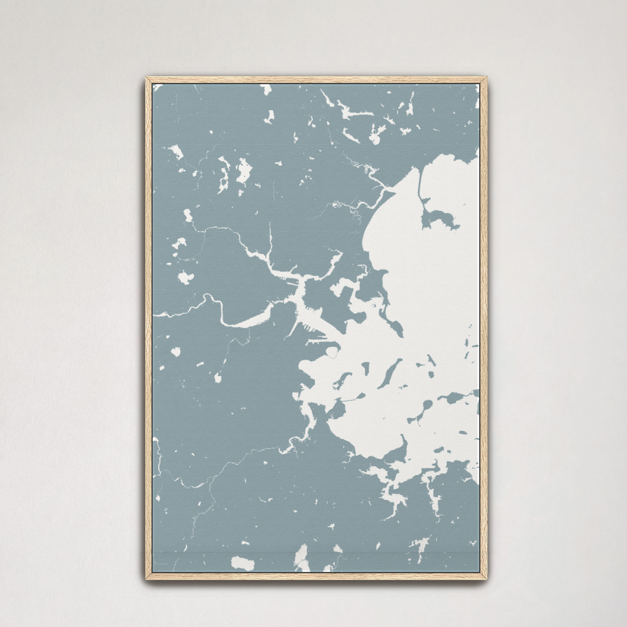 Boston Coastal Map — Canvas Vertical, soft-blue, Natural Oak, 16x24