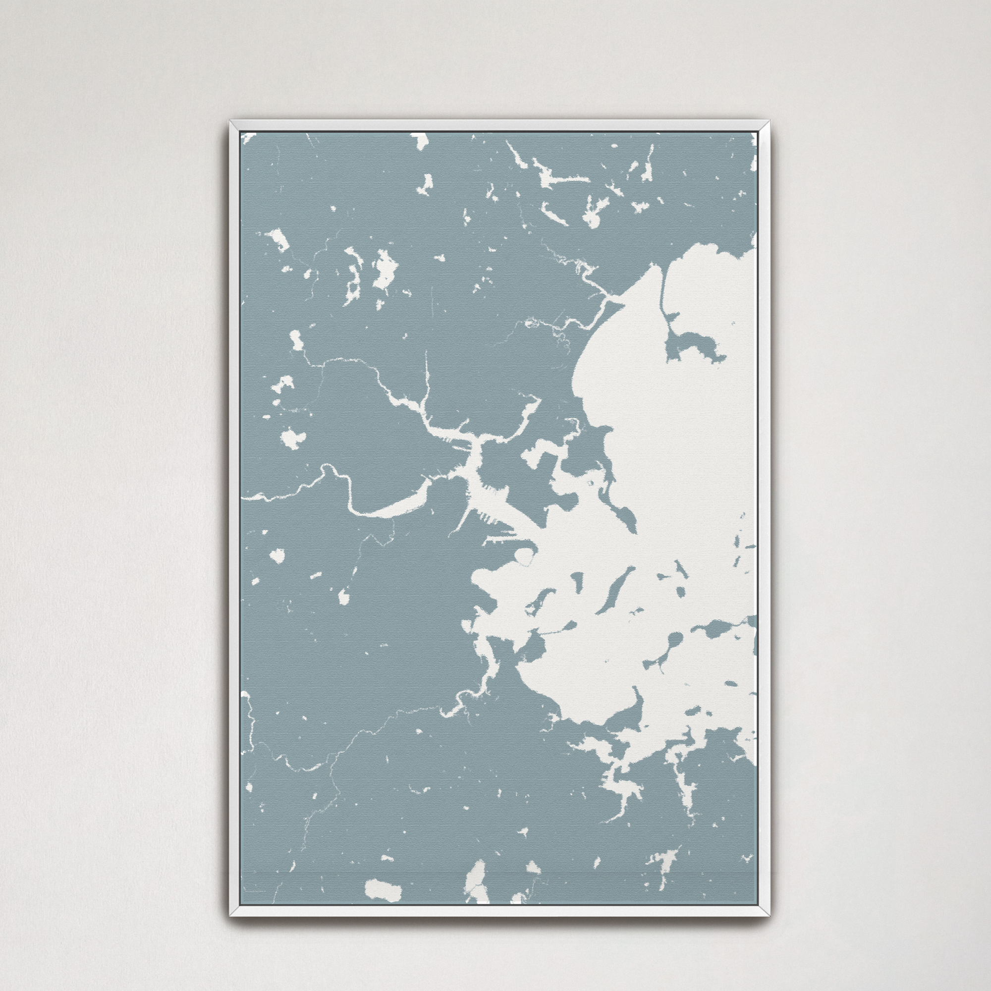 Boston Coastal Map — Canvas Vertical, soft-blue, White Frame, 16x24