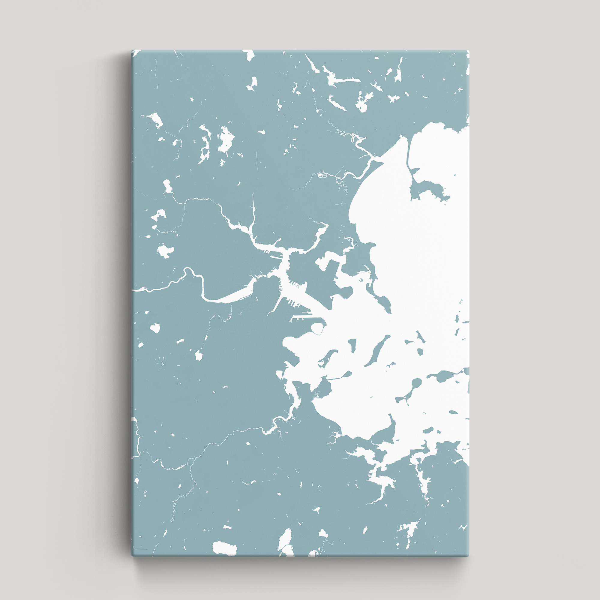 Boston Coastal Map — Canvas Vertical, soft-blue, No Frame, 16x24