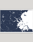 Boston Coastal Map — Fine Art Print Horizontal, navy, White Frame, 10x8