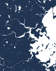 Boston Coastal Map — Fine Art Print Horizontal, navy, No Frame, 10x8