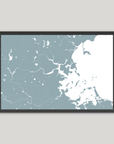 Boston Coastal Map — Fine Art Print Horizontal, soft-blue, Black Frame, 10x8