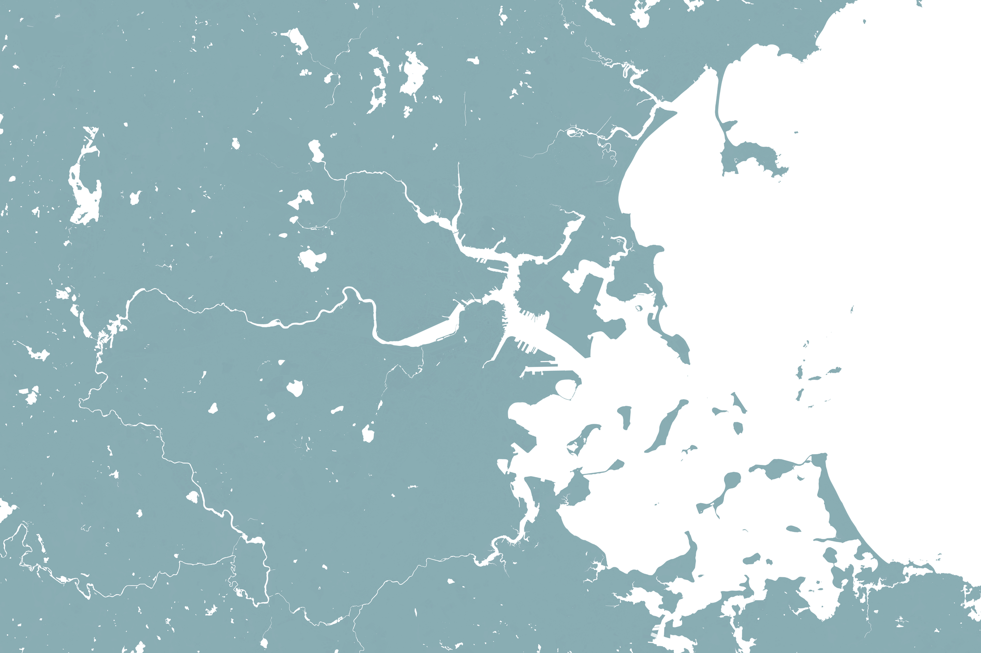 Boston Coastal Map — Fine Art Print Horizontal, soft-blue, No Frame, 10x8