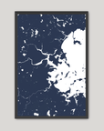 Boston Coastal Map — Fine Art Print Vertical, navy, Black Frame, 8x10