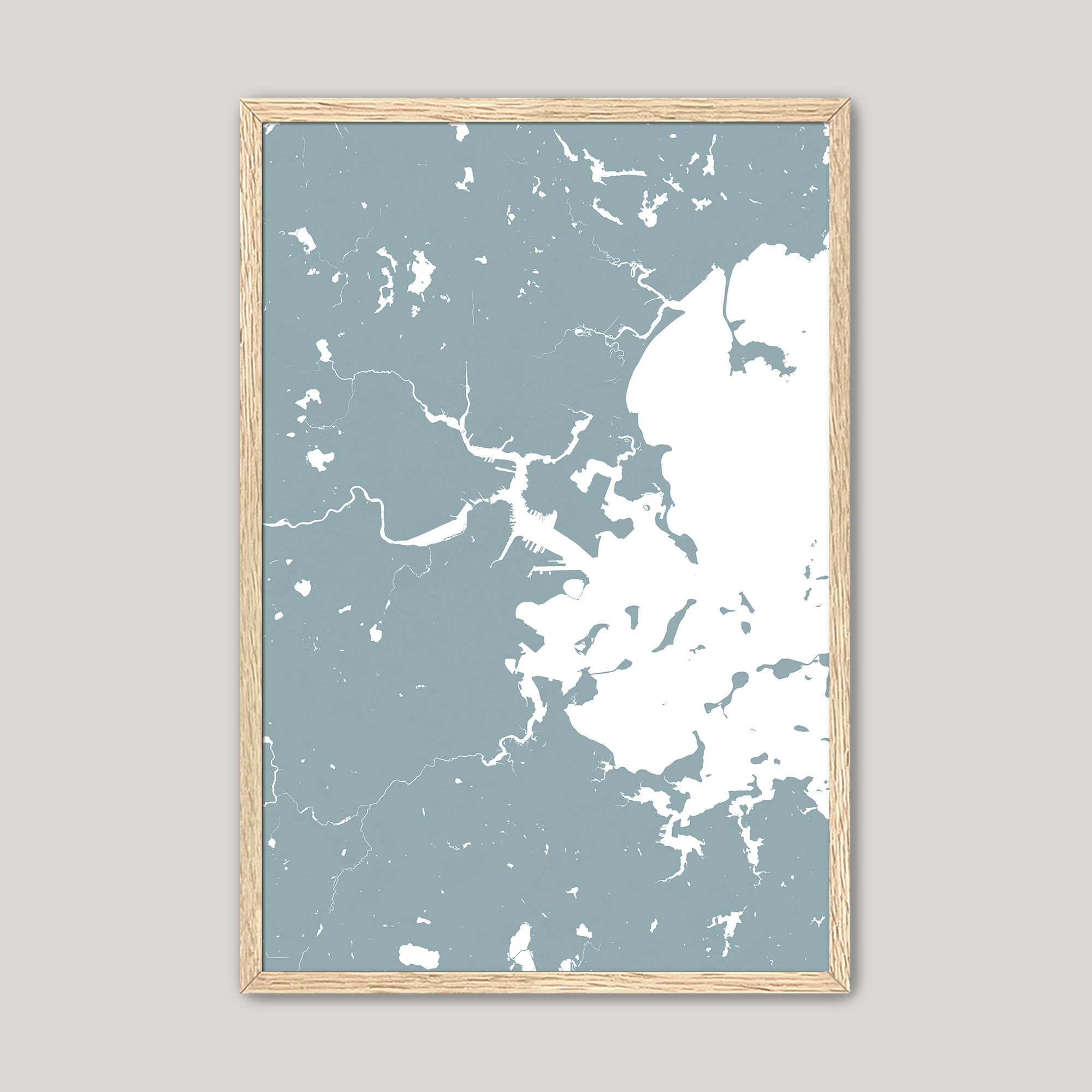 Boston Coastal Map — Fine Art Print Vertical, soft-blue, Oak, 8x10