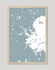 Boston Coastal Map — Fine Art Print Vertical, soft-blue, Oak, 8x10