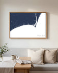 Brunswick Islands navy horizontal canvas map in an oak framed room scene