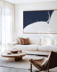 Brunswick Islands navy horizontal canvas map in an oak framed room scene