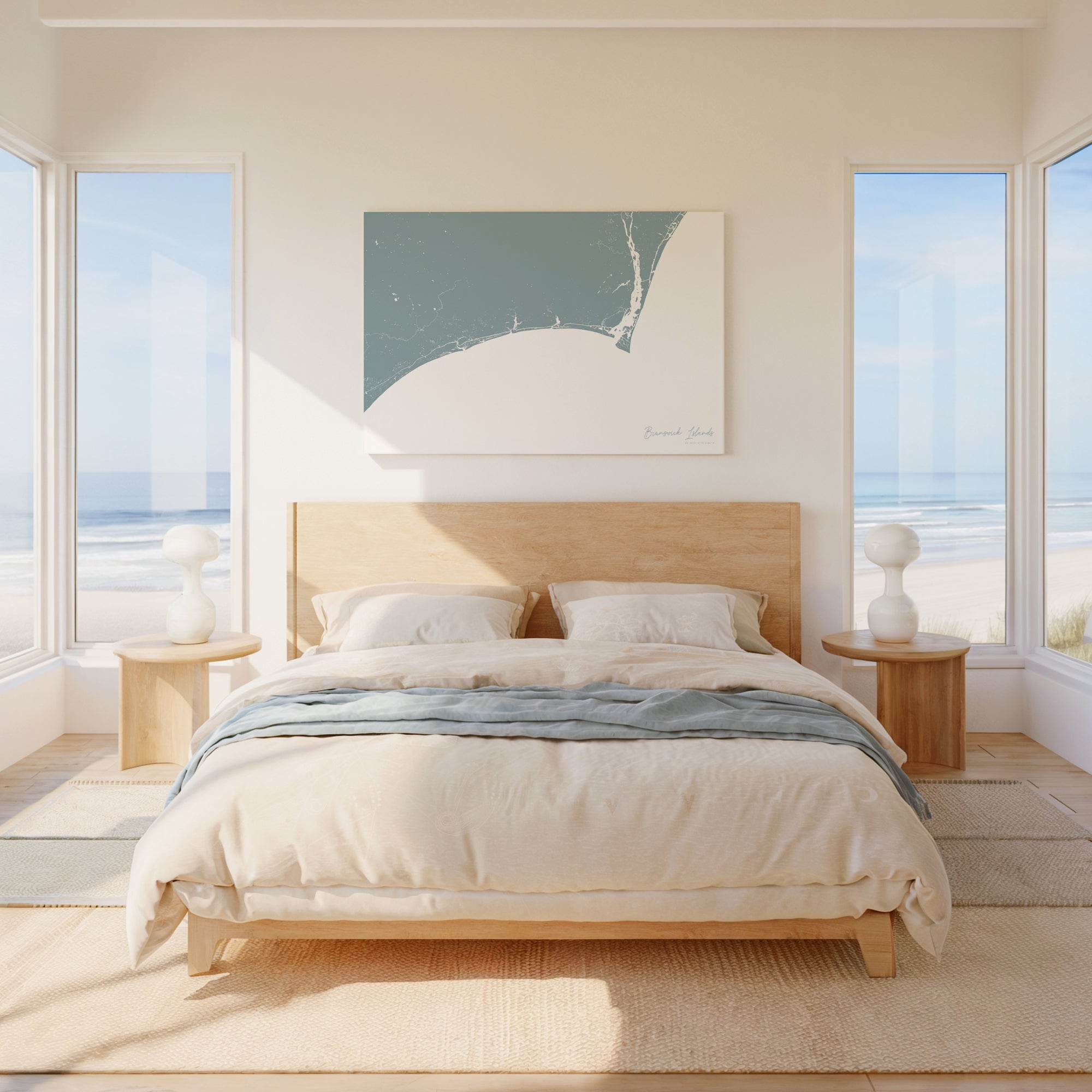 Brunswick Islands soft blue horizontal wrapped canvas map in the ratio 3:2 hand mockup