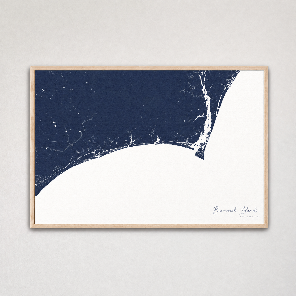 Brunswick Islands Coastal Map — Canvas Horizontal — navy, Light Wood