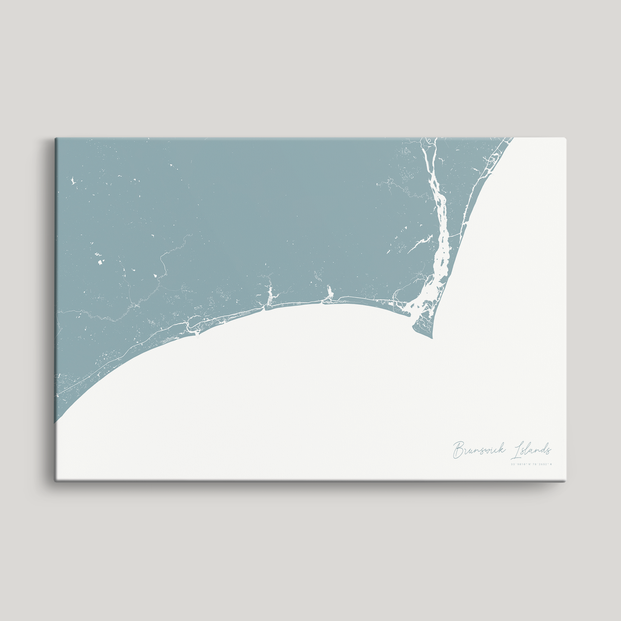 Brunswick Islands Coastal Map — Canvas Horizontal, soft-blue, No Frame