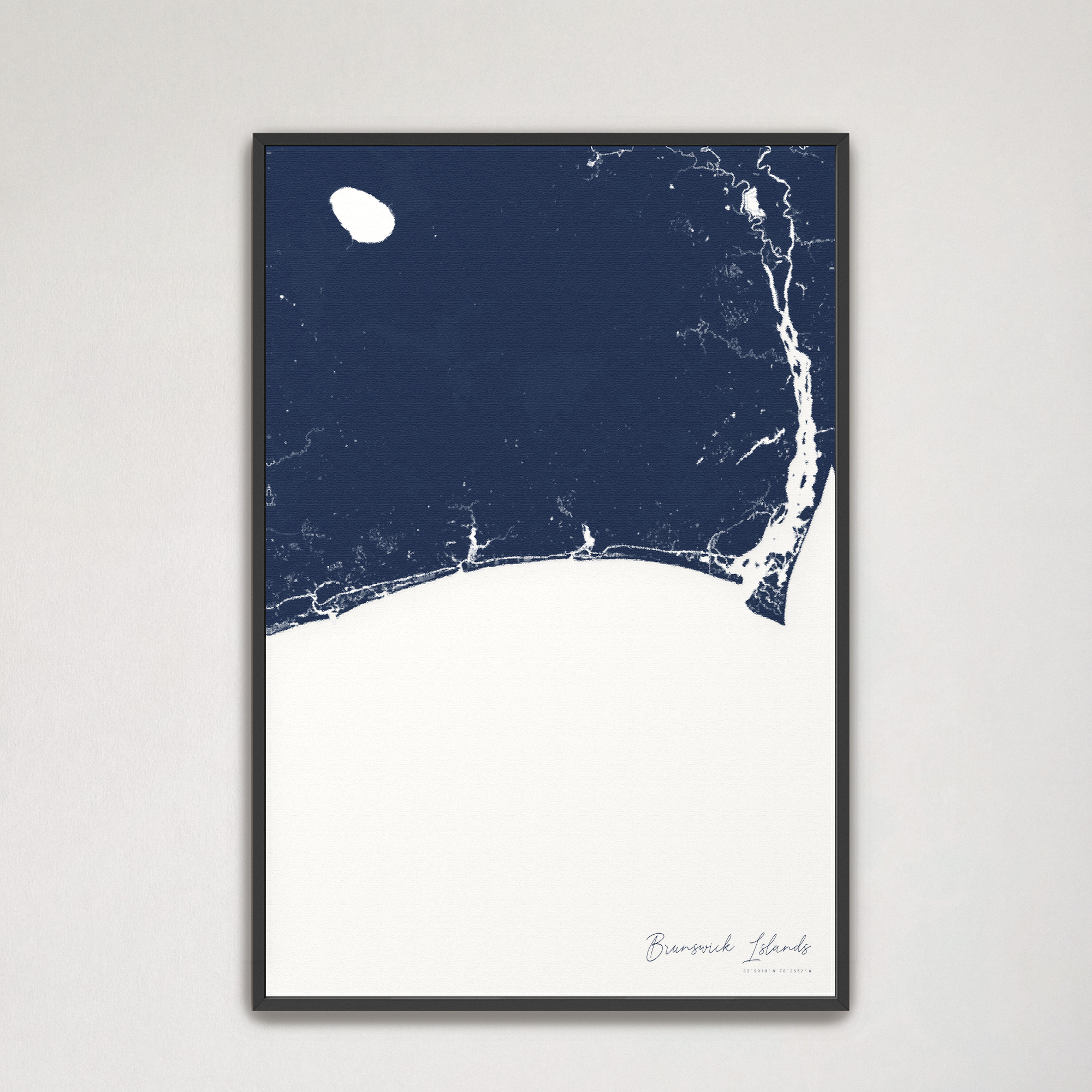 Brunswick Islands Coastal Map — Canvas Vertical, navy, Black Frame