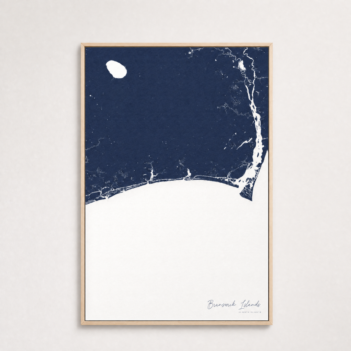 Brunswick Islands Coastal Map — Canvas Vertical — navy, Light Wood
