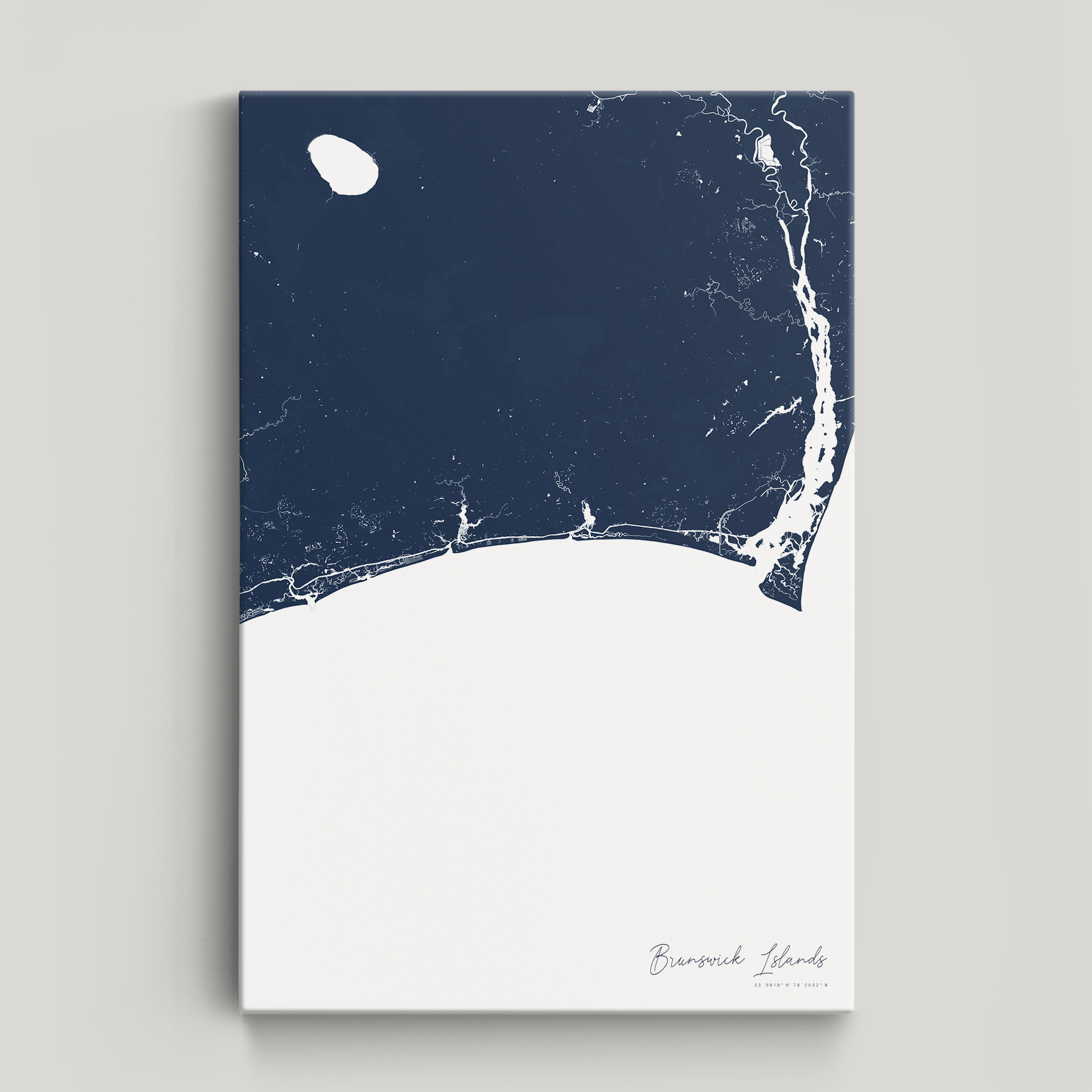 Brunswick Islands Coastal Map — Canvas Vertical, navy, No Frame