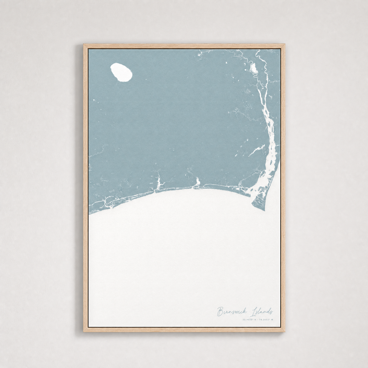Brunswick Islands Coastal Map — Canvas Vertical — soft-blue, Light Wood