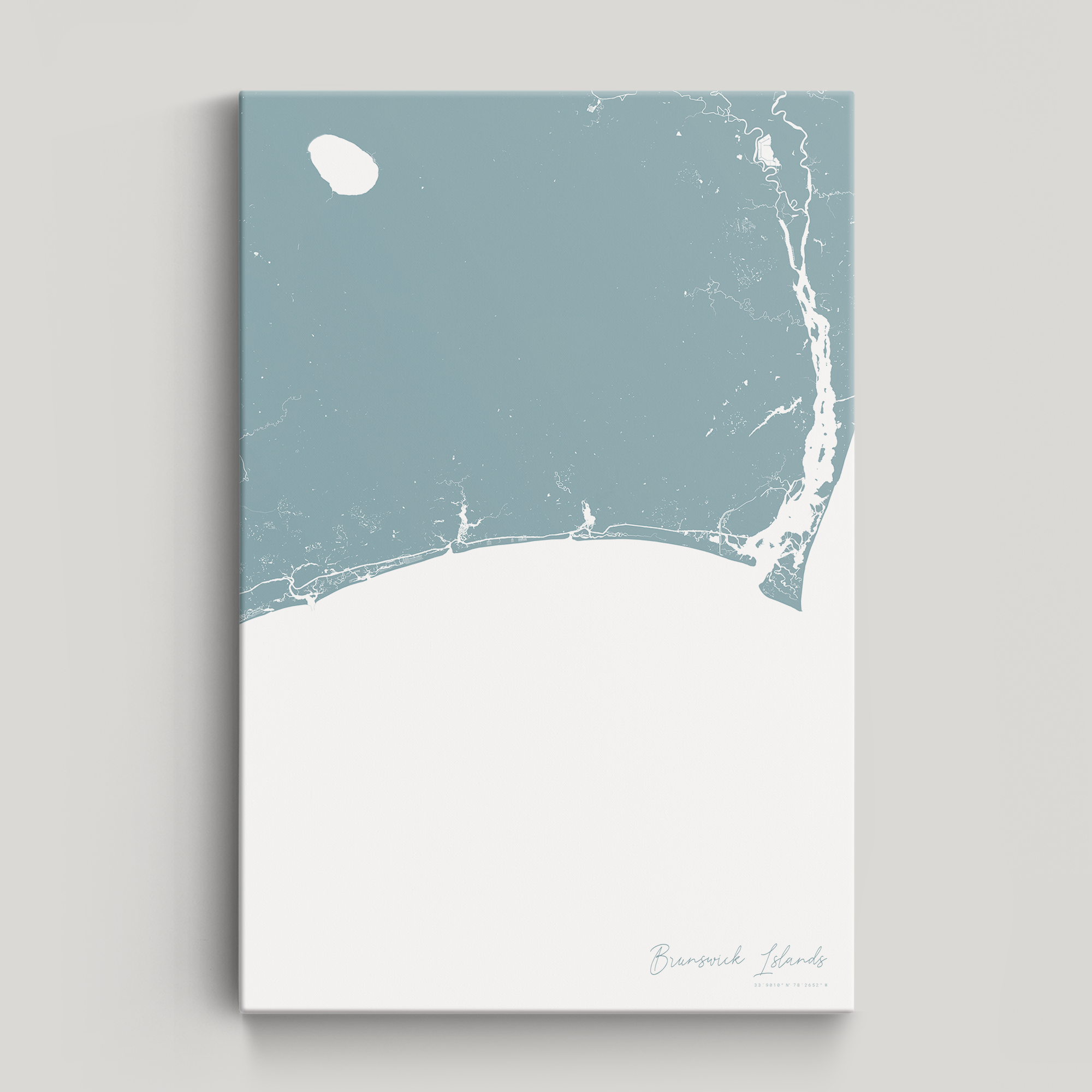 Brunswick Islands Coastal Map — Canvas Vertical, soft-blue, No Frame