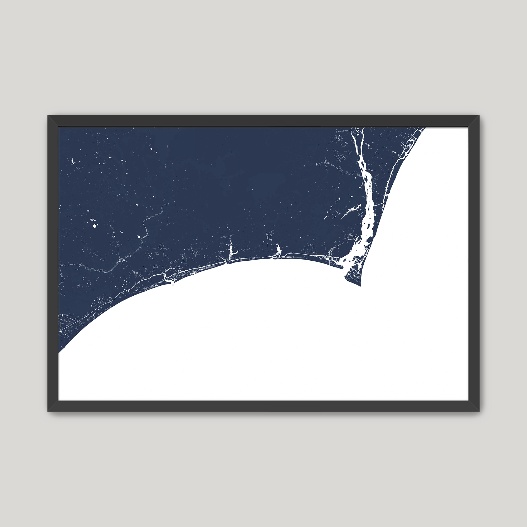 Brunswick Islands Coastal Map — Fine Art Print Horizontal, navy, Black Frame, 10x8