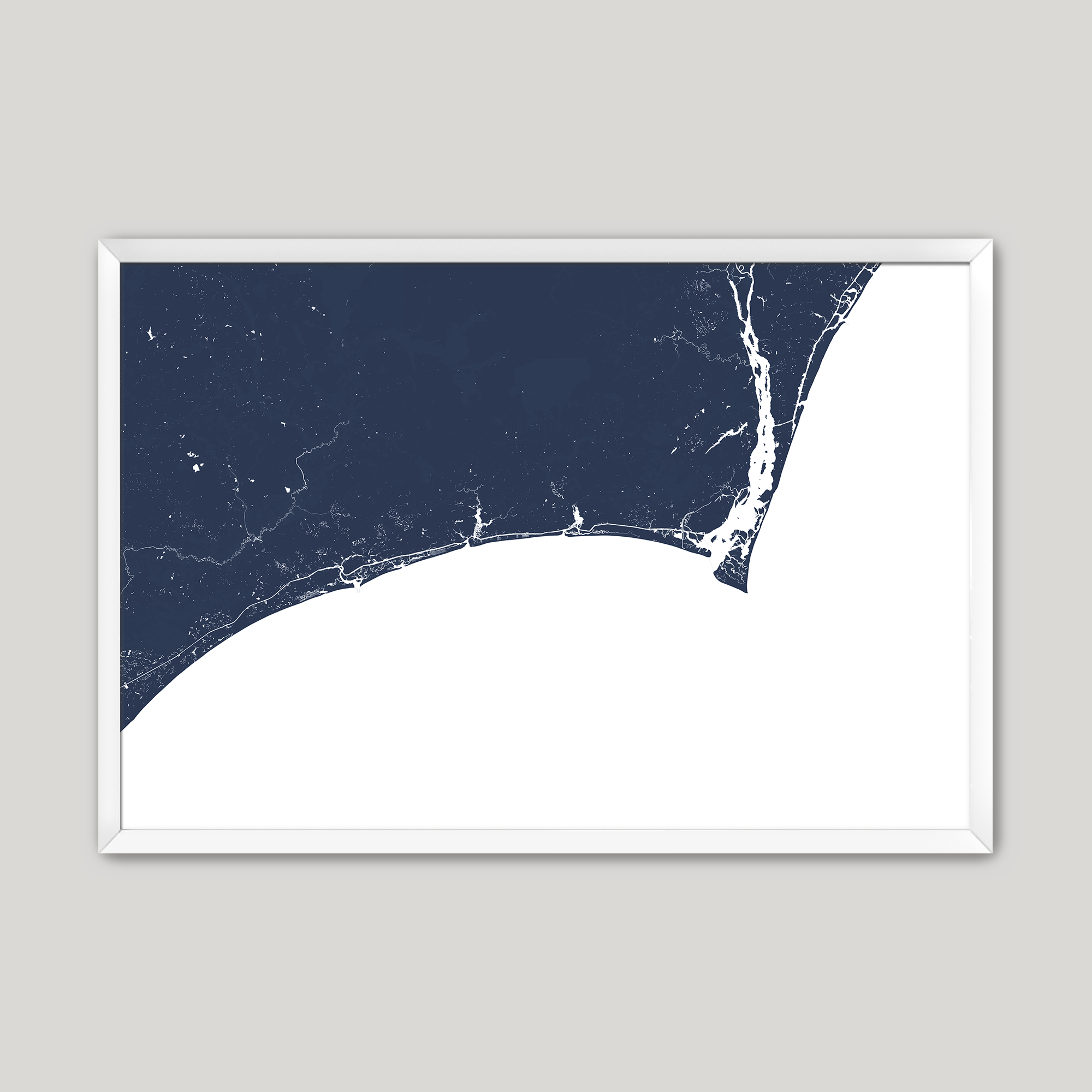 Brunswick Islands Coastal Map — Fine Art Print Horizontal, navy, White Frame, 10x8