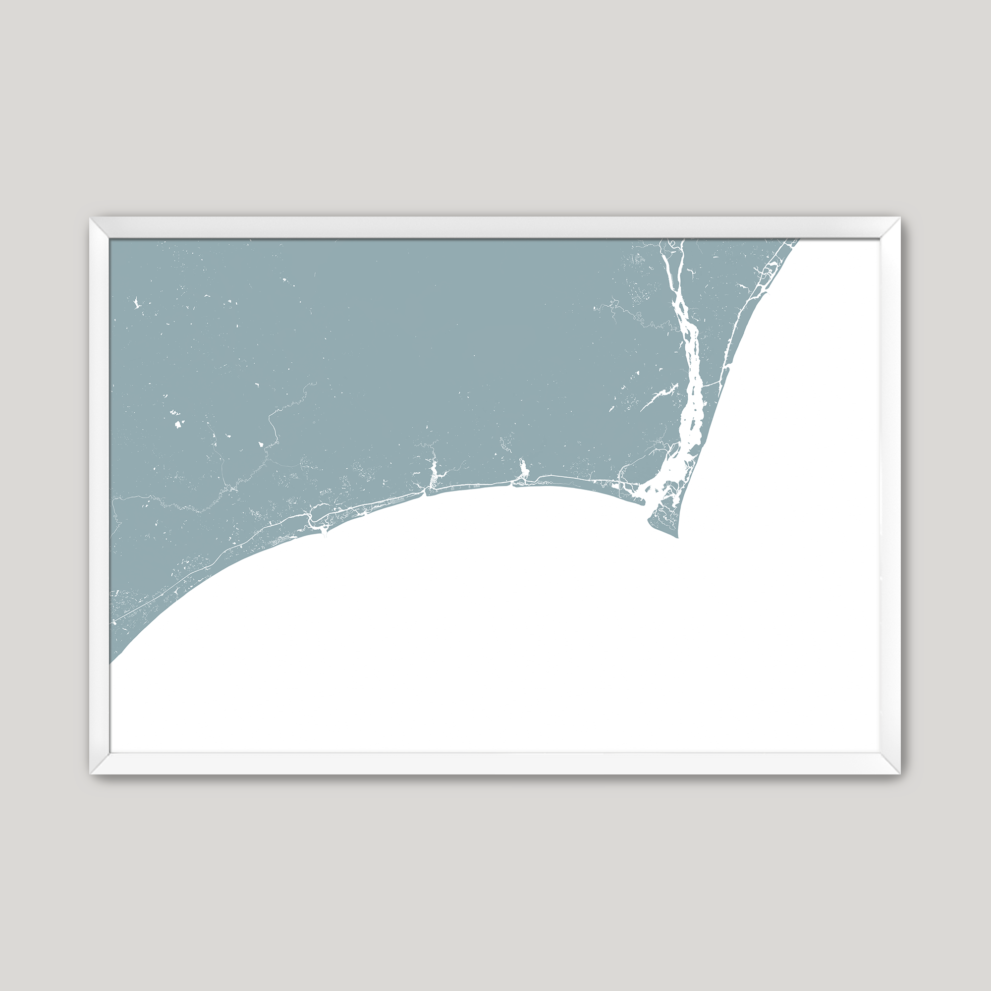 Brunswick Islands Coastal Map — Fine Art Print Horizontal, soft-blue, White Frame, 10x8