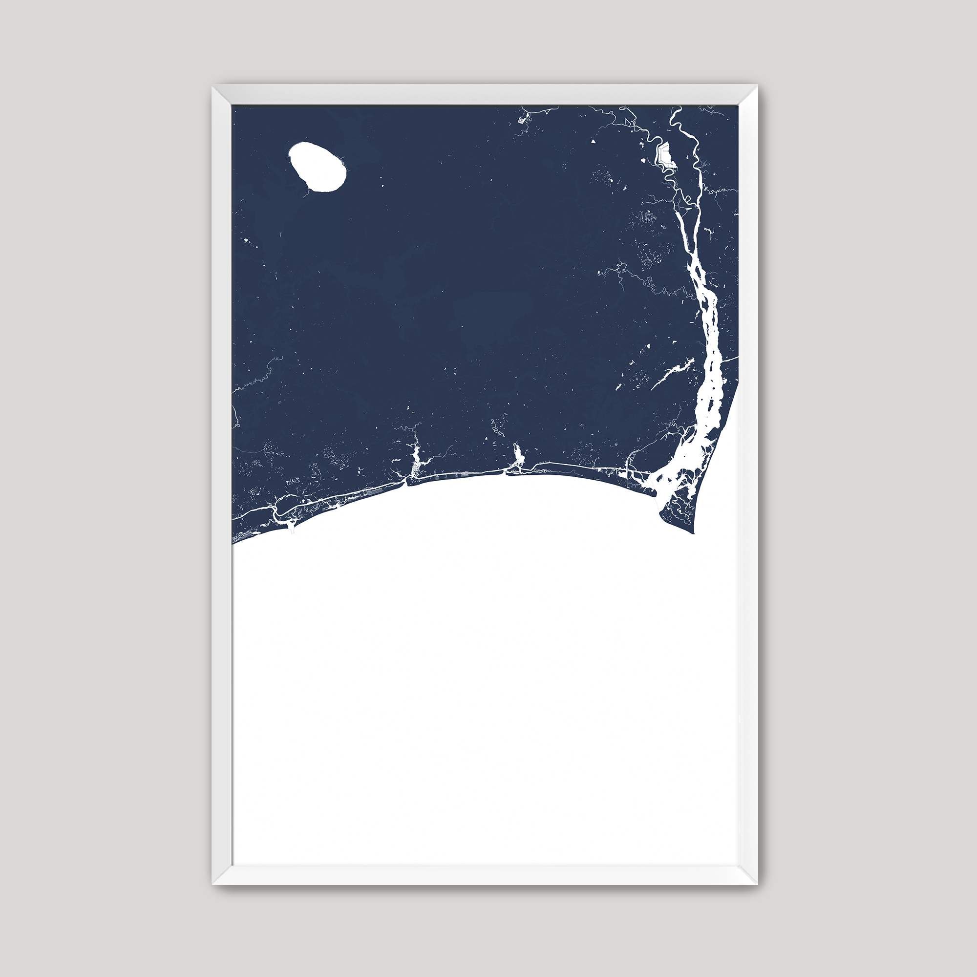 Brunswick Islands Coastal Map — Fine Art Print Vertical, navy, White Frame, 8x10