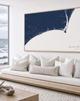 Brunswick Islands canvas map — sea-view bench interior